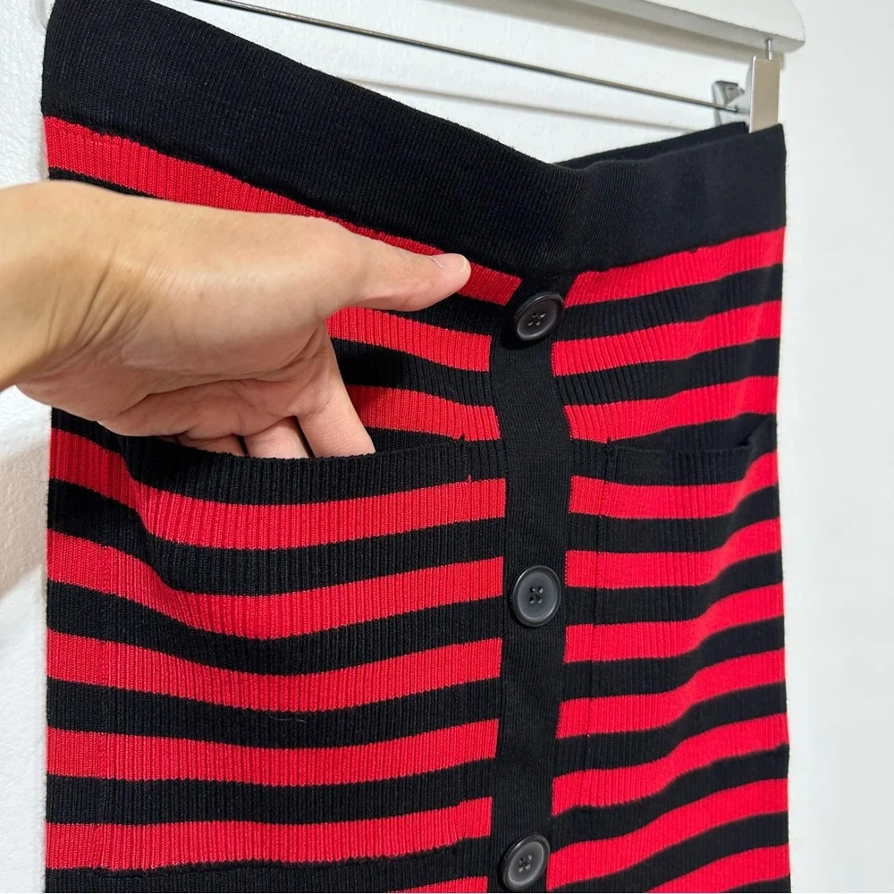 Zara Red and Black Striped Knit Midi Skirt Size Small - Picture 3 of 12